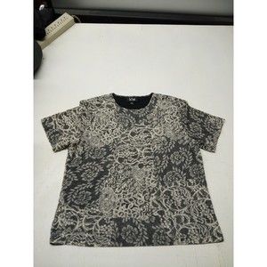 Le Suit Womens Sz 18 Sheer Lined Blouse Short Sleeve Black and White Floral